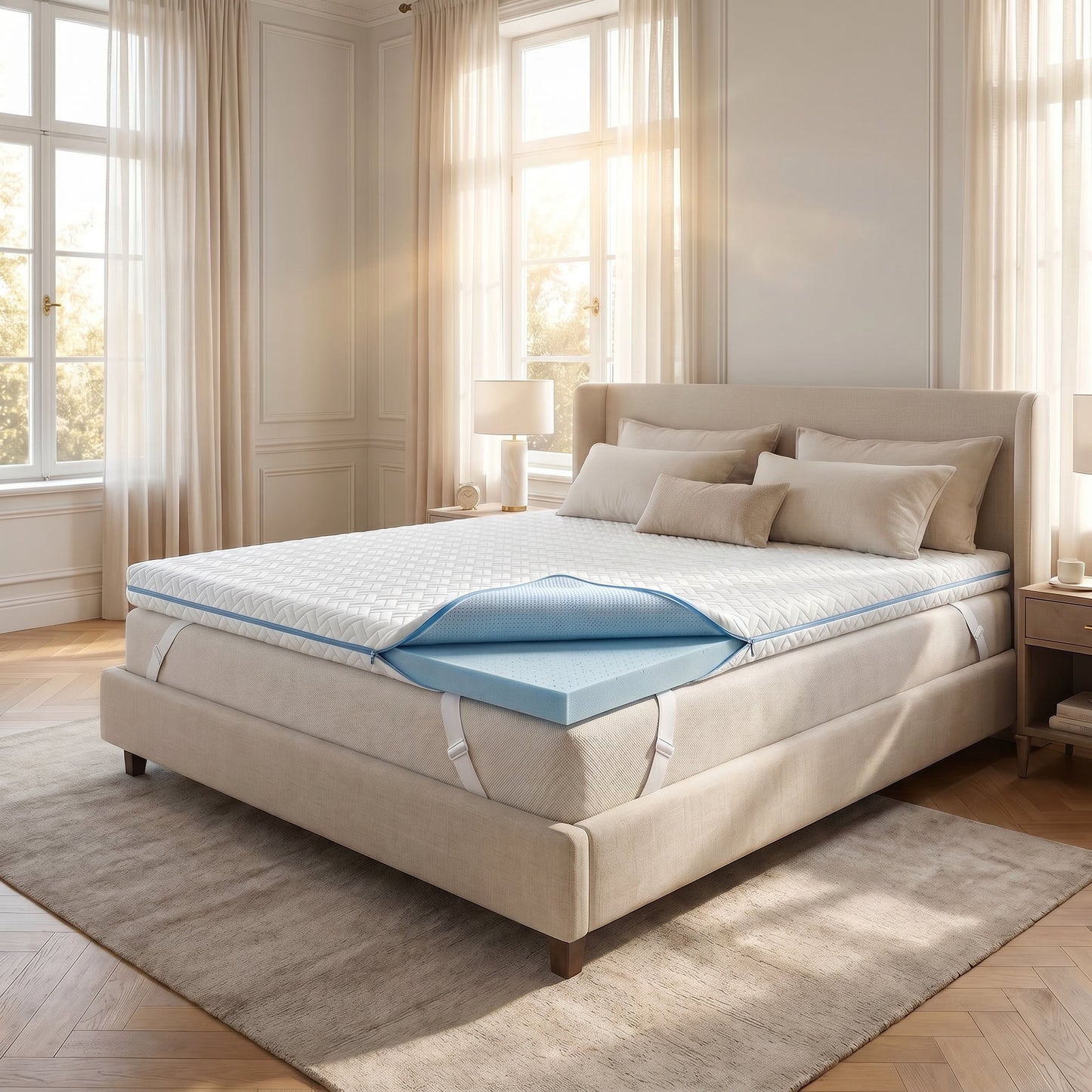 4 inch Gel Memory Foam Mattress Topper with Removable & Washable Cover for Cooling Sleep,Pressure Relief ,Non-Slip Design,CertiPUR-US Certified - King