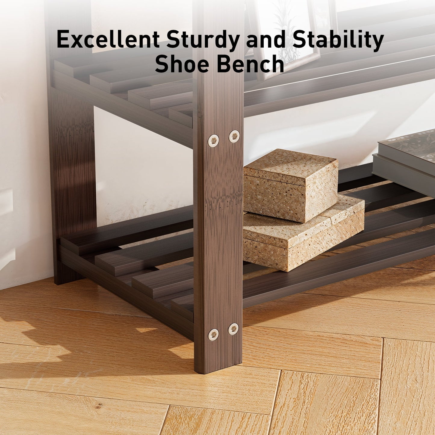 3-Tier Bamboo Shoe Storage Bench for Entryway, Wood Hallway Shoe Rack Shoe Organizer Shelf for Living Room, Bedroom, 11"D x 27.5"W x 17.5"H, Brown