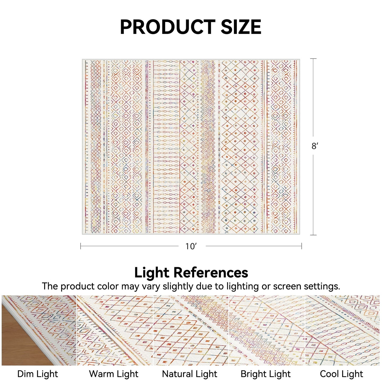 CHITOOMA 8'x10' Area Rugs for Living Room, Washable Rugs Boho Soft Geometric Bohemian Carpet Indoor Rug for Bedroom Dining Room Office Nonslip Foldable Rug