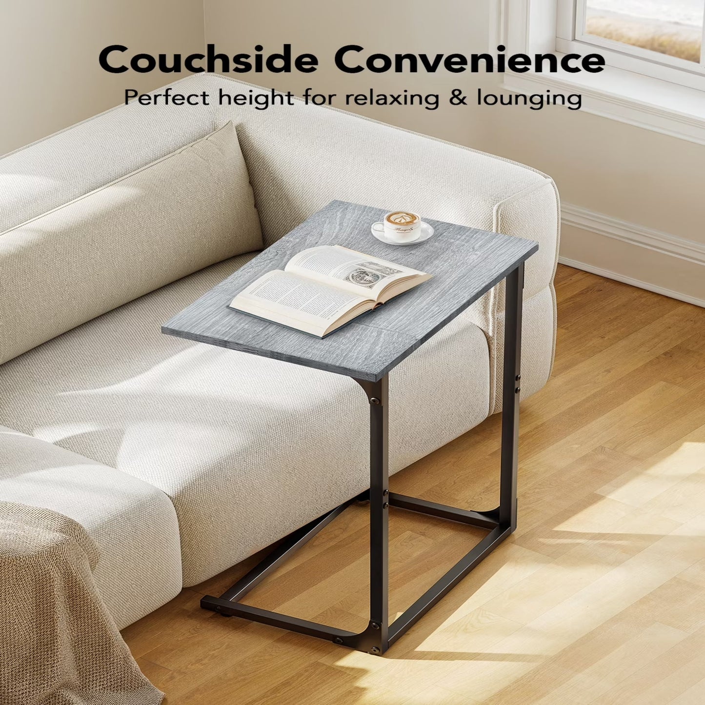 C Shaped Metal Couch End Table Tray Table 2pcs, Widened Side Table Sofa Table Nightstand for Bedroom, Living Room, 27"(H) x 21.1"(W) x 11.4"(D), Grey