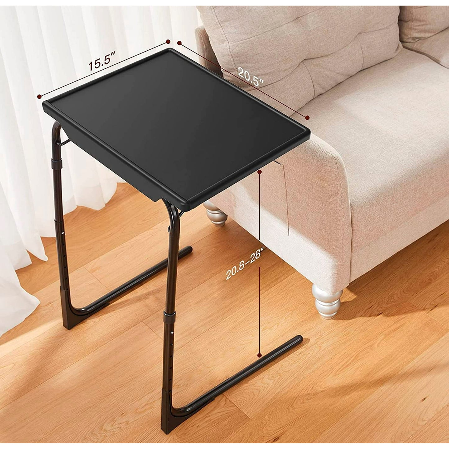 CHITOOMA Adjustable Folding TV Tray with 6 Heights and 3 Tilt Angles, Black