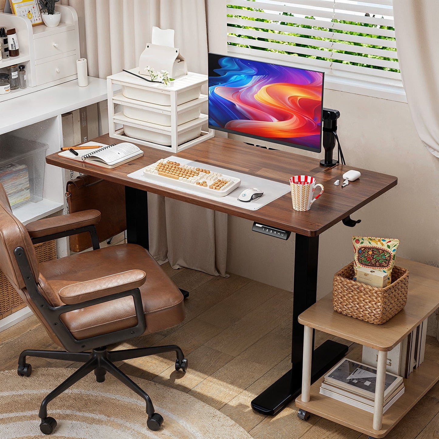 CHITOOMA 48" x 24" Electric Standing Desk, 4 Memory Preset Height Adjustable Sit Stand up Desk with Headphone Hook for Office，Rustic Brown