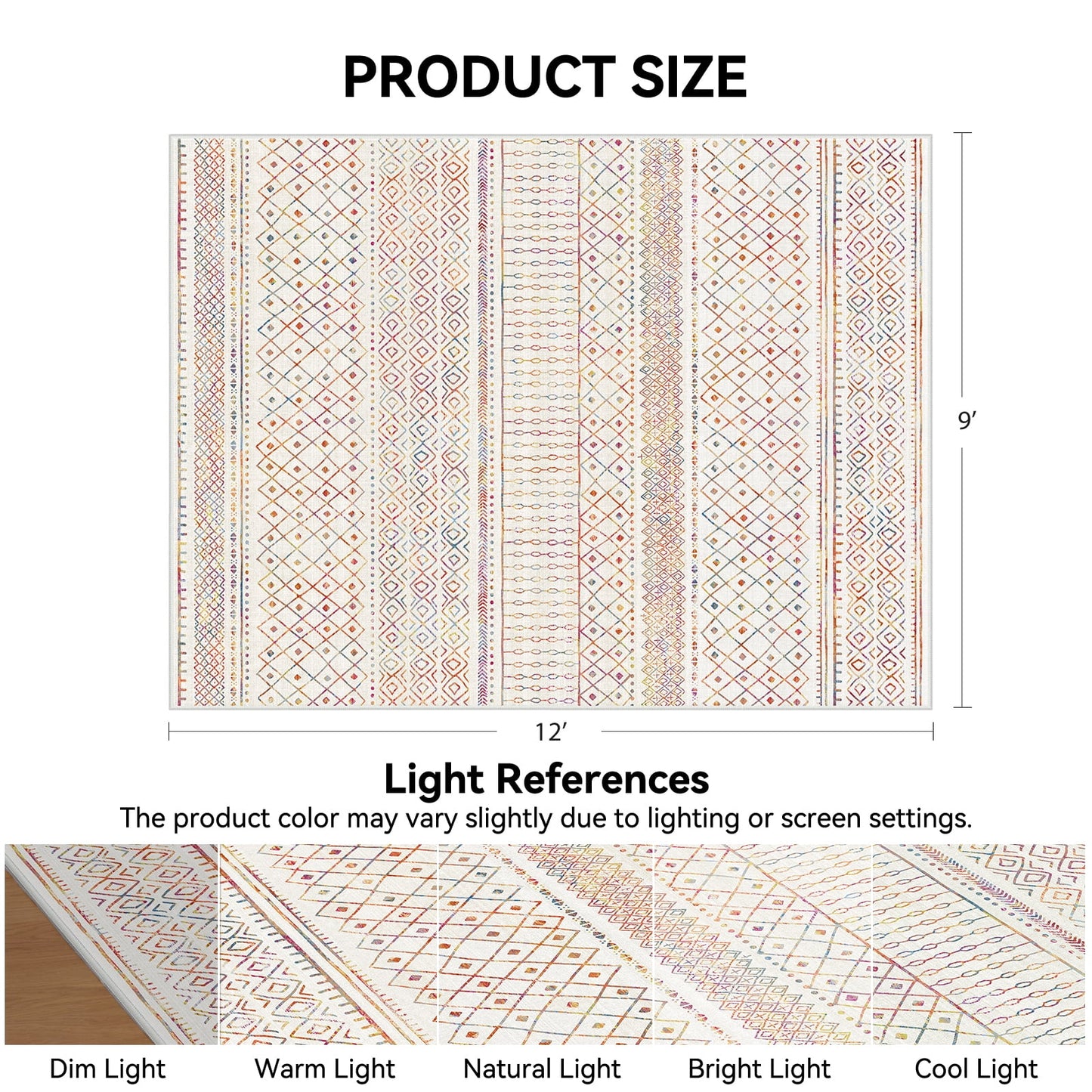 CHITOOMA 9'x12' Area Rugs for Living Room, Washable Rugs Boho Soft Geometric Bohemian Carpet Indoor Rug for Bedroom Dining Room Office Nonslip Foldable Rug