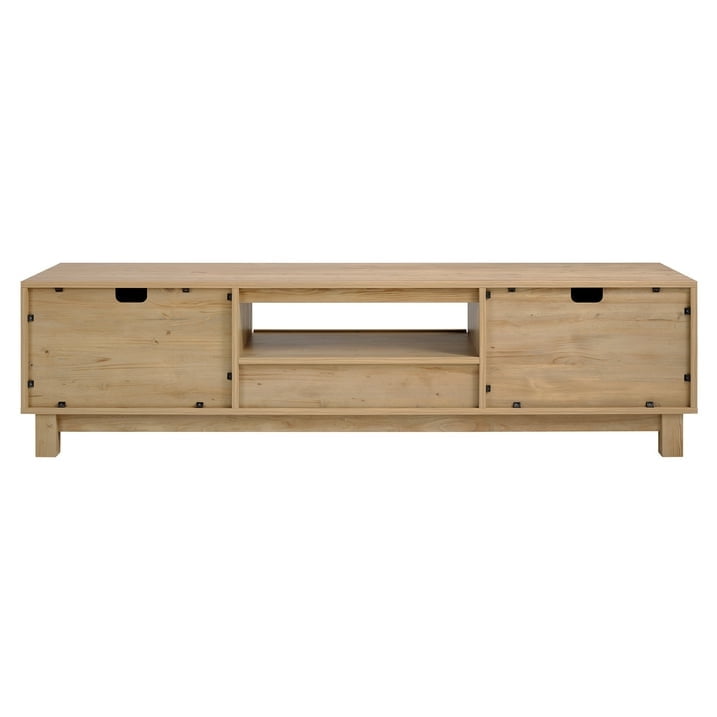 Mid-Century Modern TV Stand for 70" TVs, Wood TV Console with Reeded 2-Door for Living Room, Nature