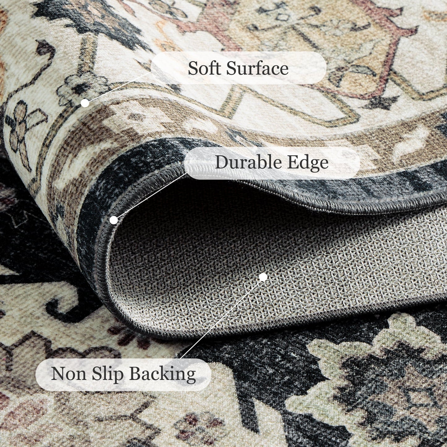 CHITOOMA 8'x10' Area Rugs for Living Room, Boho Machine Washable Floral Area Rug with Non-Slip Backing, Stain Resistant Non-Shed Carpet for Bedroom, Dining Room, Dorm, Office