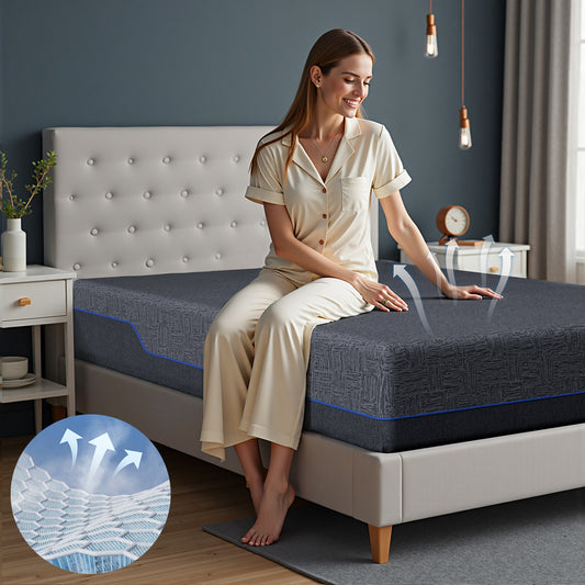 CHITOOMA 10 Inch Full Memory Foam Mattress, Gel-Infused Triple-Layer Bed with Graphene Fabric Cover, Medium-Firm Plus Support, Pressure Relief & Motion Isolation, Mattress in a Box