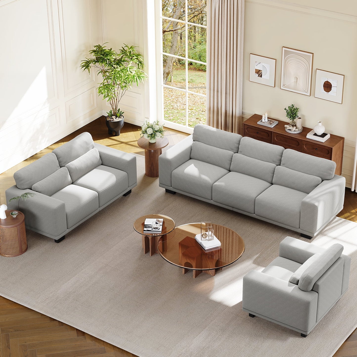 CHITOOMA 65" Loveseat Sofa for Living Room, Comfy Linen Couch with 2 Pillows, Deep Seats, Wide Armrests, Removable Covers & Sturdy Steel Frame, Gray