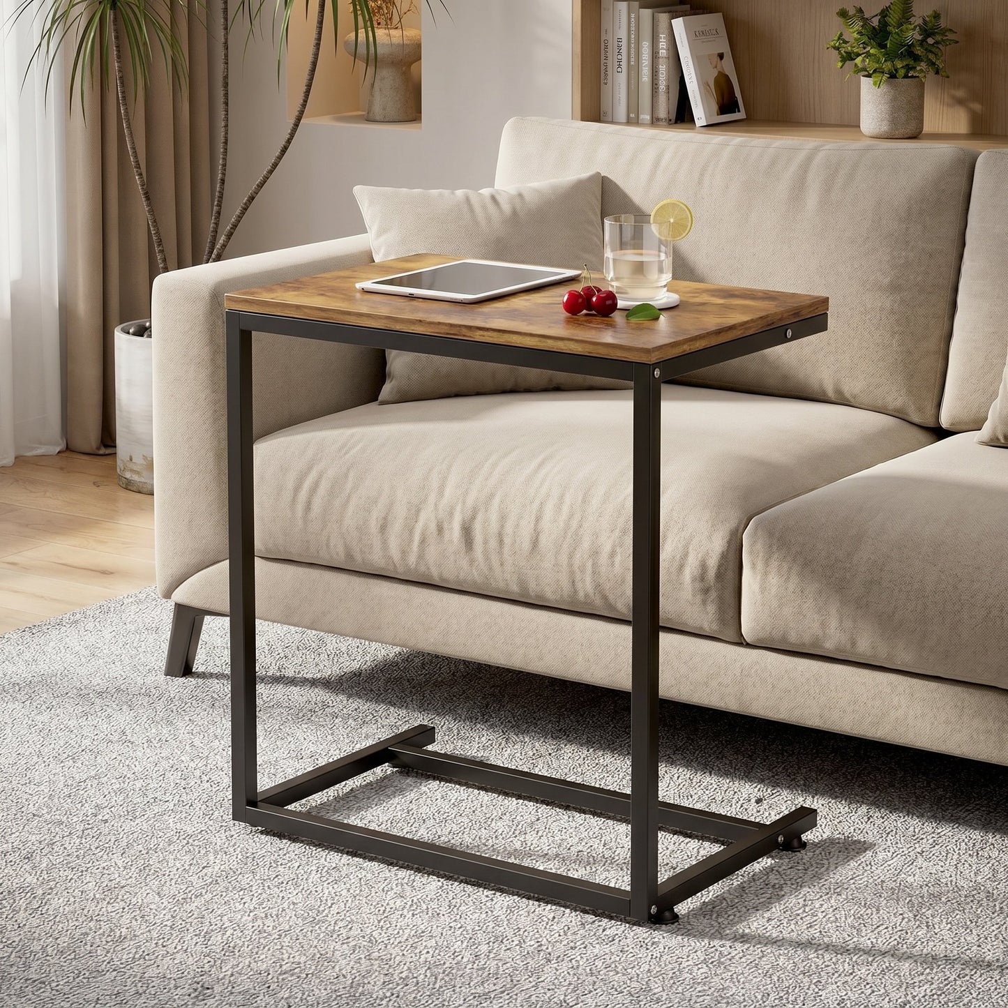 C Shaped End Table 2pcs, Side Table for Sofa,Modern C-Table for Livingroom,Bedroom,Brown