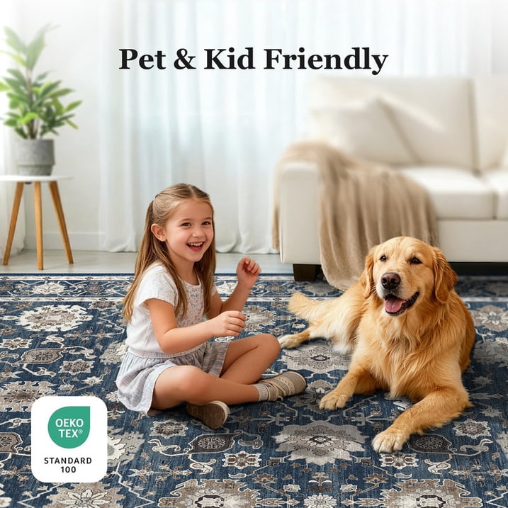 CHITOOMA 9'x12' Area Rugs for Living Room, Boho Machine Washable Stain Resistant Non-Shed Carpet, Floral Area Rug with Non-Slip Backing for Bedroom, Dining Room, Dorm, Office