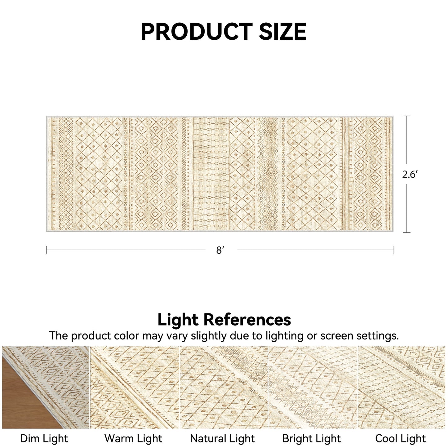 CHITOOMA 2.6'x8' Runner Rug for Hallway, Boho Machine Washable Stain Resistant Non-Shed Carpet, Runner Rug with Non-Slip Backing for Kitchen, Entryway, Bedroom, Laundry, Bathroom