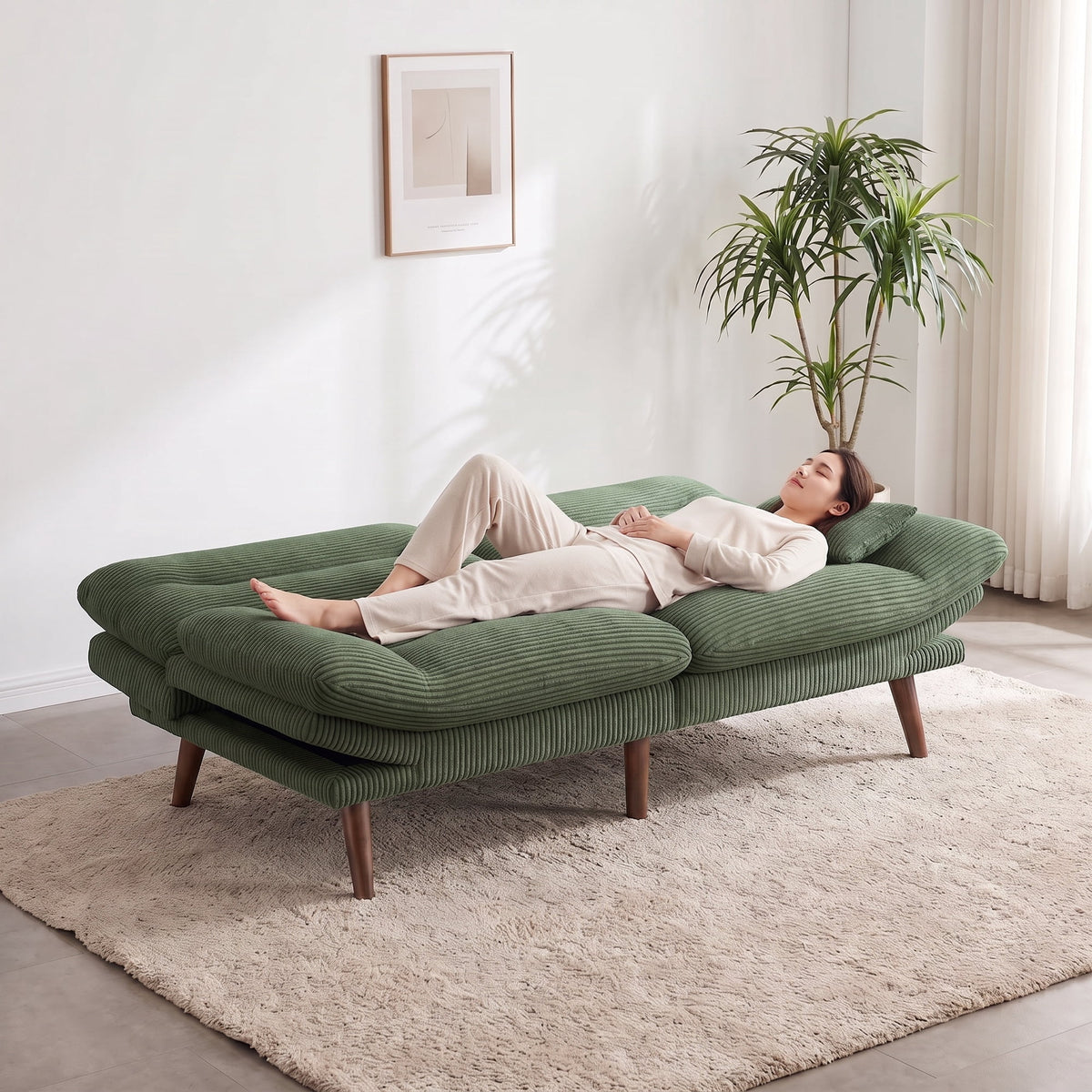 CHITOOMA 75" Futon Sofa Bed with Adjustable Backrest and Armrests, Convertible Sleeper Couch for Living Room, Bedroom, Apartment or Office, Green