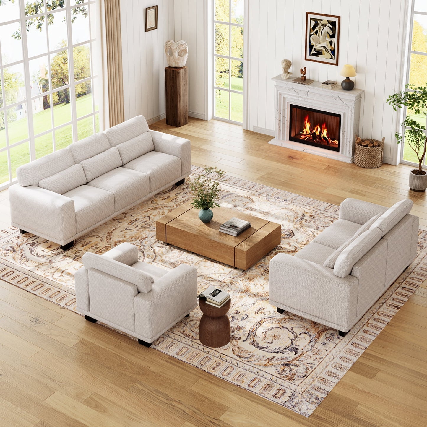 CHITOOMA 40" Oversized Accent Chair, Linen Upholstered Armchair with Washable Covers & Pillow, Wide Armrests, Deep Seat Sofa Chair for Living Room, Bedroom, or Office, White