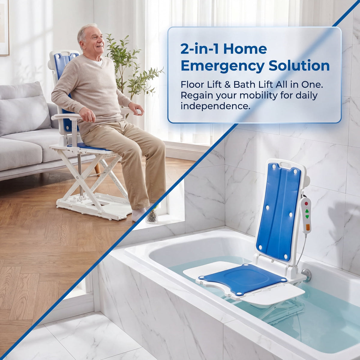 CHITOOMA Electric Chair Lift for Elderly,Floor Lift & IP68 Waterproof Bath Lift for Tub,308 lbs Capacity,Height Adjustable 2.3"-18.9",Chair Lift Assist Devices for Seniors & Disabled,White