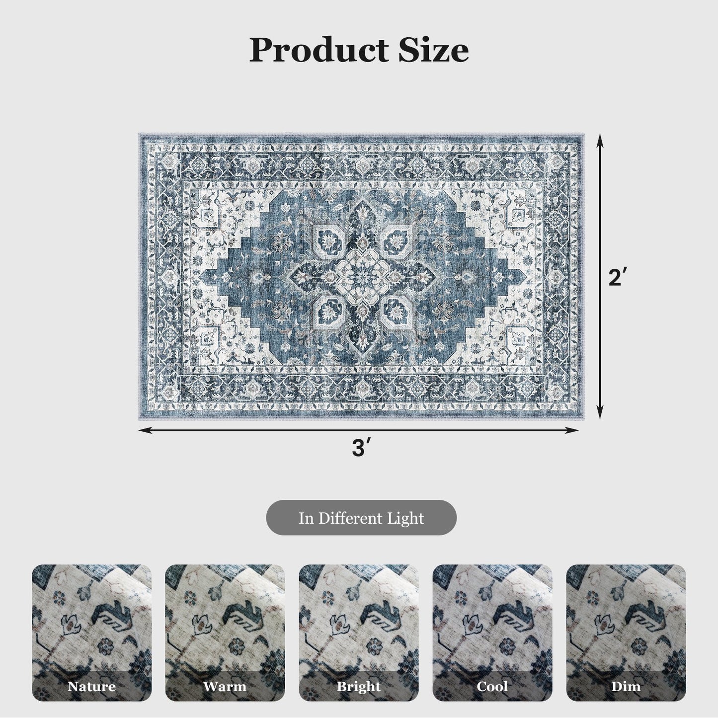 CHITOOMA 2'x3' Runner Rugs for Kitchen, Machine Washable Rug for Bedroom Dining Room Office with Non-Slip Backing, Stain Resistant Non-Shed