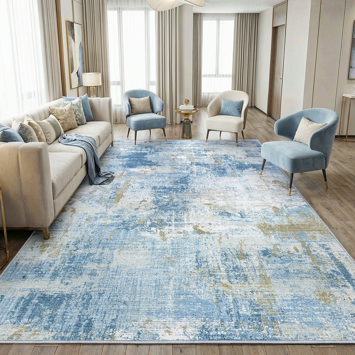 CHITOOMA 8'x10' Area Rugs for Living Room, Machine Washable Abstract Distressed Rugs Indoor Neutral Carpet Rugs for Bedroom Dining Room Office with Non-Slip Backing, Stain Resistant Non-Shed