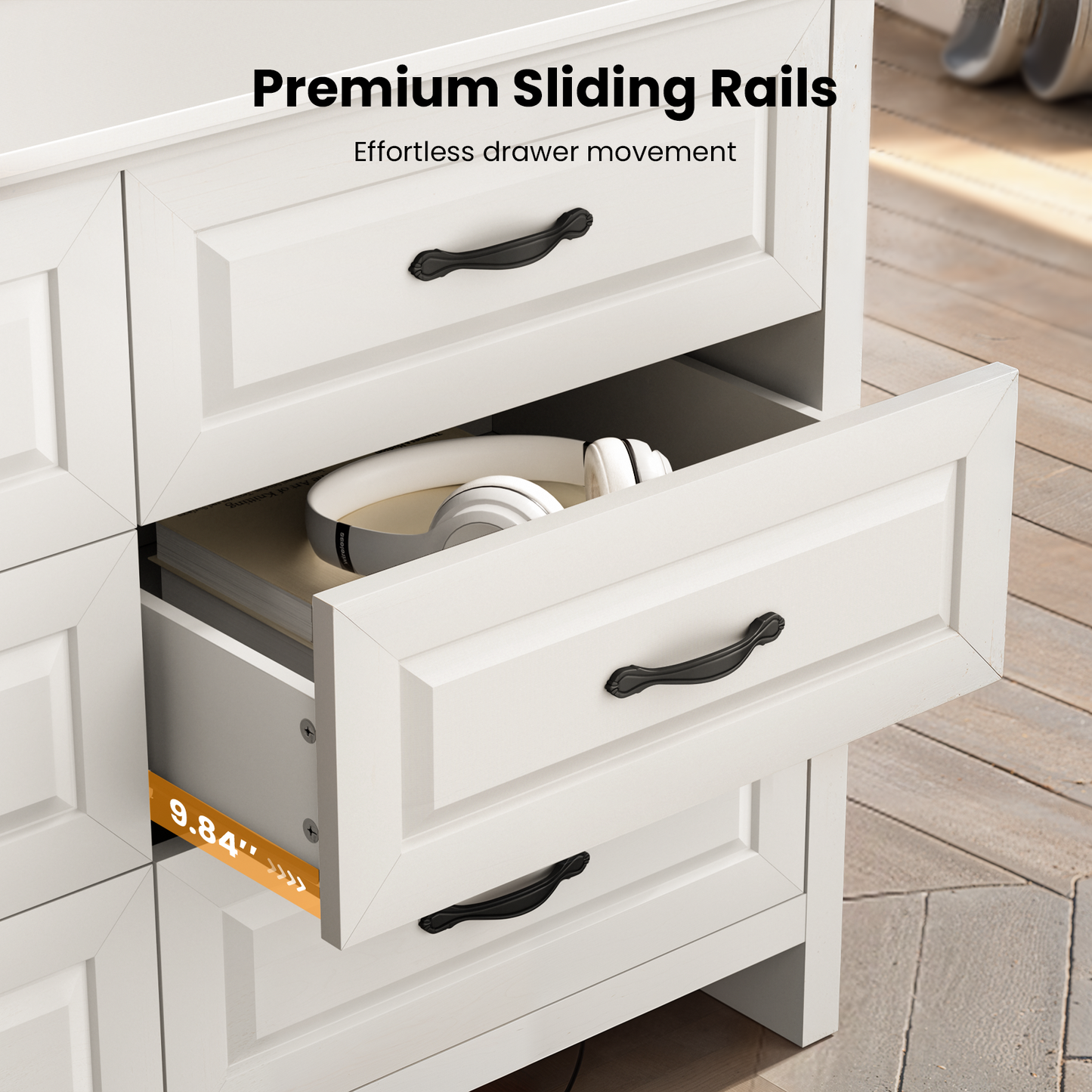 CHITOOMA White Dressers for Bedroom 6 Drawer, 47.2" Adult Wooden Dresser, Double Storage Cabine Chest of Drawers for Living Room, Hallway