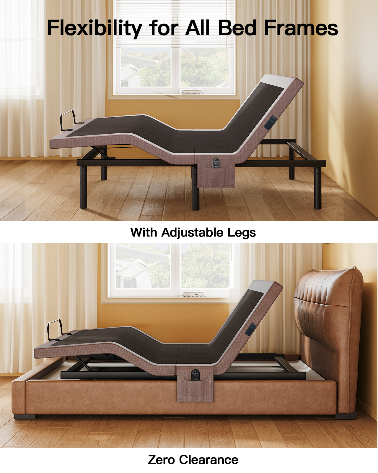 CHITOOMA Split King Adjustable Massage Bed Frame + 14" Gel Memory Foam Mattress, Zero-Clearance Electric Bed with Wireless Remote, Graphene Fabric Cover, Pressure Relief, Mattress in a Box