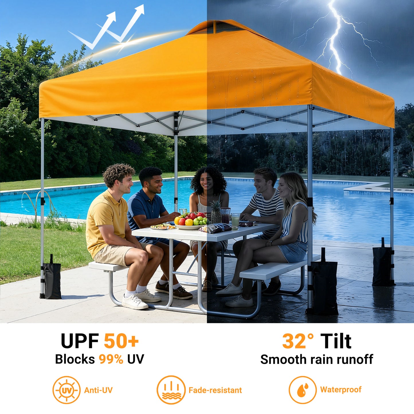 CHITOOMA 10 x 10ft Pop up Canopy Tent, Instant Outdoor Shelter Easy Portable Straight Leg Canopy Tent, Orange