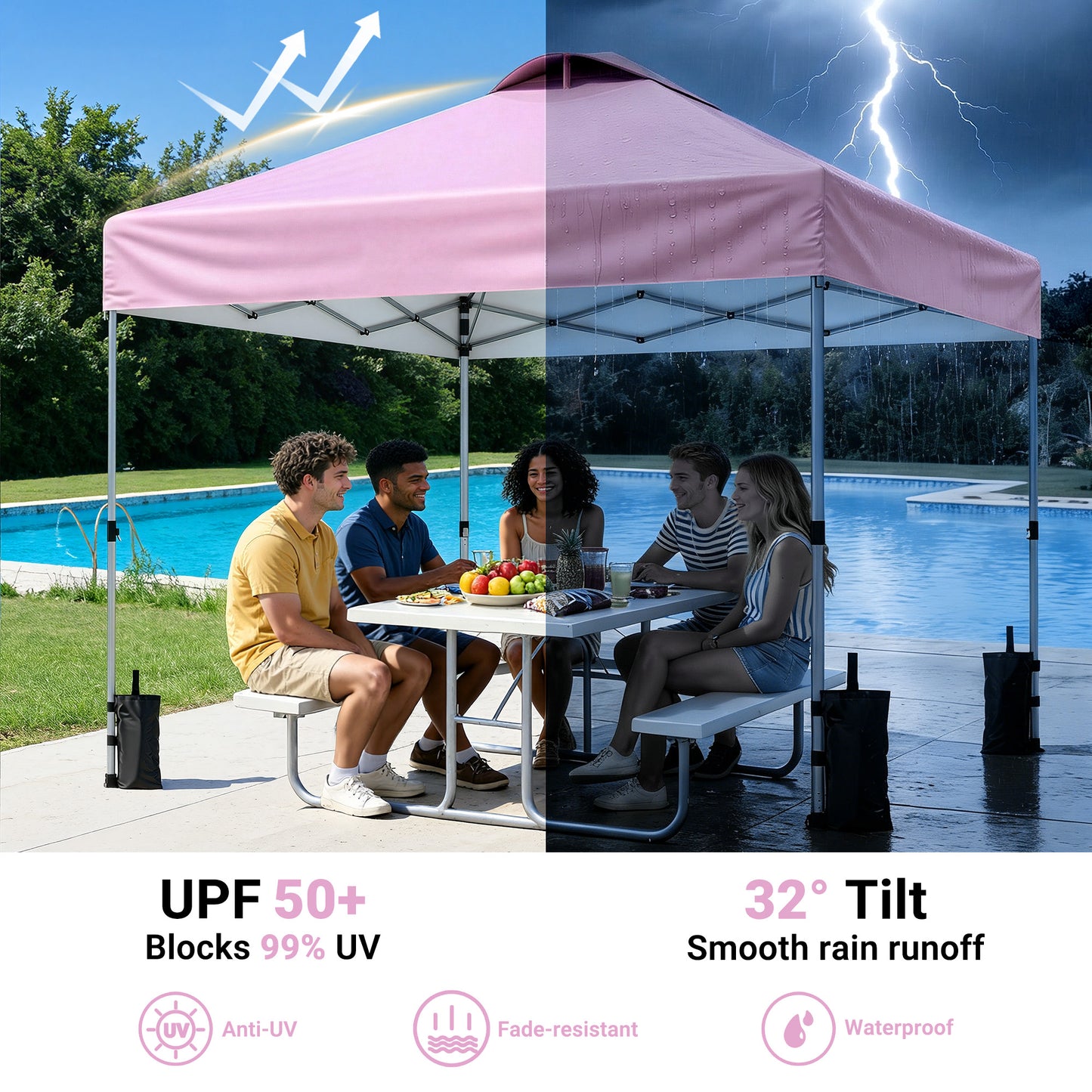 CHITOOMA 10 x 10ft Pop up Canopy Tent, Instant Outdoor Shelter Easy Portable Straight Leg Canopy Tent, Pink