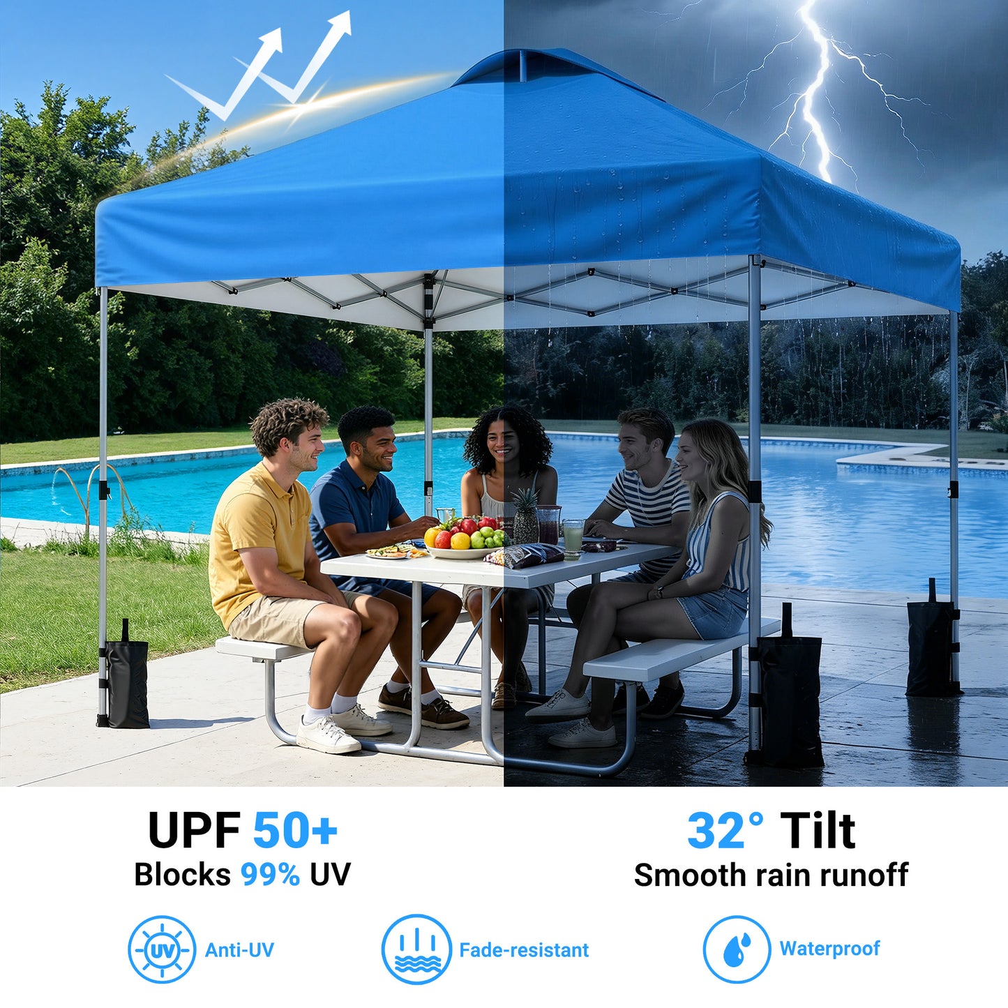 CHITOOMA 10 x 10ft Pop up Canopy Tent, Instant Outdoor Shelter Easy Portable Straight Leg Canopy Tent, Blue