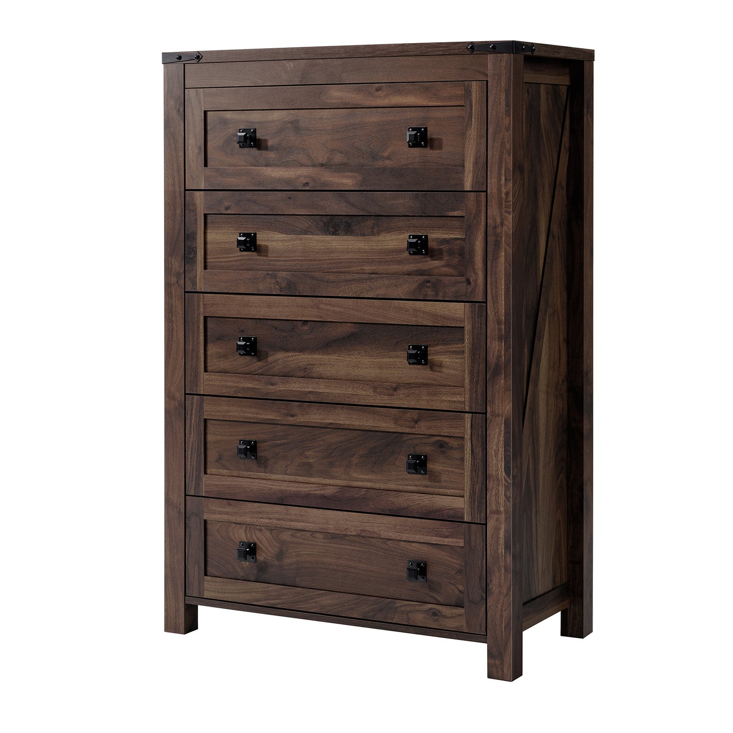 CHITOOMA 5 Drawer Dressers for Bedroom, Adult Tall Wooden Storage Cabine with Double Handle, Chest of Drawers for Living Room Hallway, Walnut