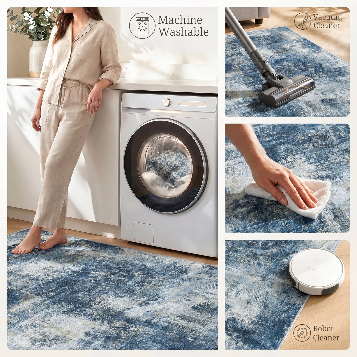 CHITOOMA 8'x10' Area Rugs for Living Room, Machine Washable Abstract Distressed Rugs Indoor Neutral Carpet Rugs for Bedroom Dining Room Office with Non-Slip Backing, Stain Resistant Non-Shed