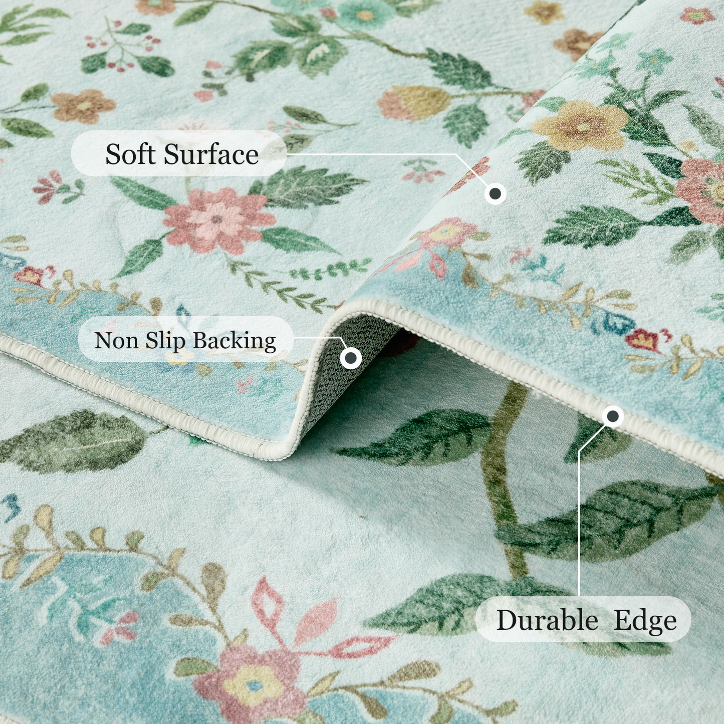CHITOOMA 6'x9' Boho Area Rugs for Living Room, Machine Washable Stain Resistant Non-Shed Carpet, Floral Area Rug with Non-Slip Backing for Bedroom, Dining Room, Dorm, Office