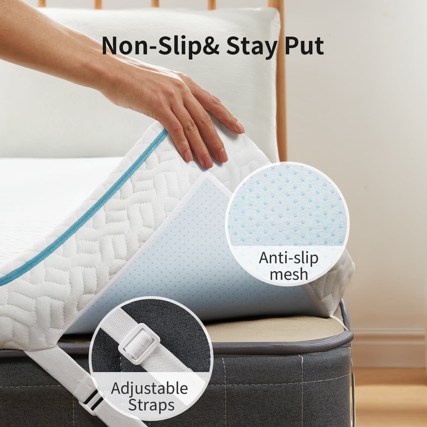 3 inch Non-Slip Design Gel Memory Foam Mattress Topper with Removable & Washable Cover for Cooling Sleep,Pressure Relief ,CertiPUR-US Certified - Twin