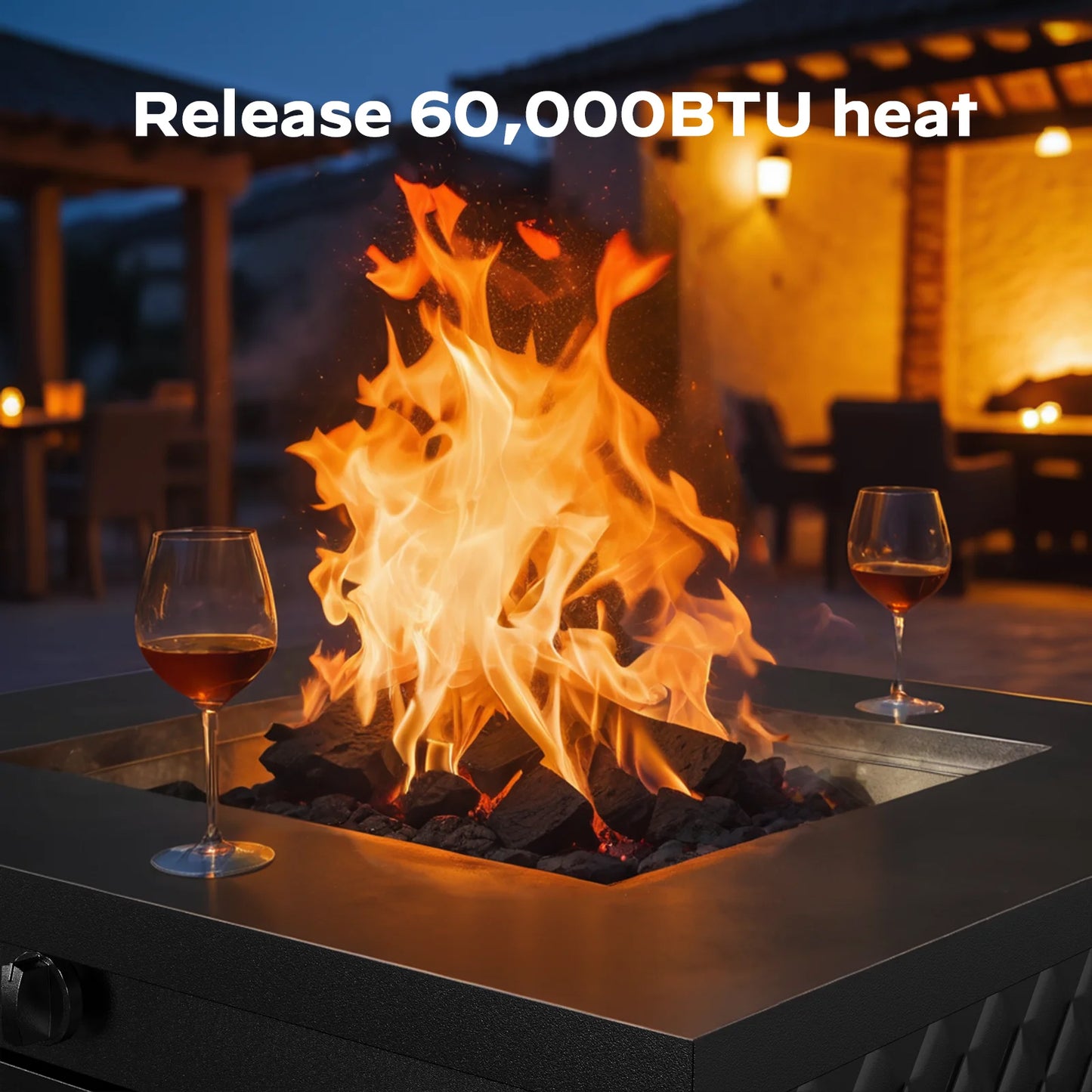 28" Outdoor Propane Fire Pit Table with Lid, 60,000 BTU Gas Fire Pit for Patio Garden Party