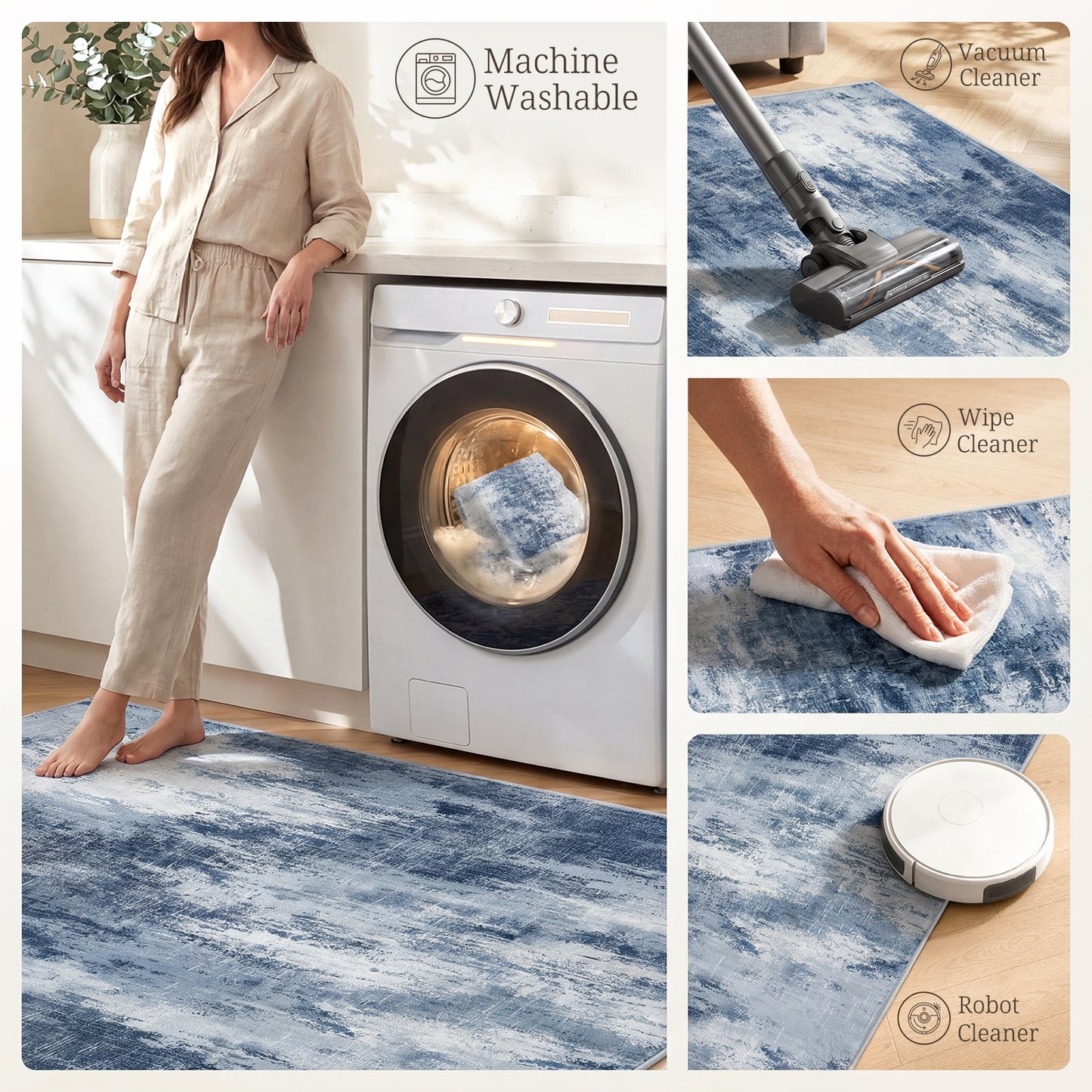 CHITOOMA 8'x10' Area Rugs for Living Room, Machine Washable Abstract Distressed Rugs Indoor Neutral Carpet Rugs for Bedroom Dining Room Office with Non-Slip Backing, Stain Resistant Non-Shed
