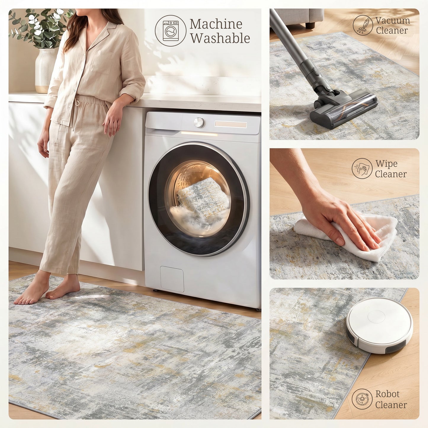 CHITOOMA 8'x10' Area Rugs for Living Room, Machine Washable Rugs for Bedroom Dining Room Dorm Office with Non-Slip Backing, Stain Resistant Non-Shed Carpet