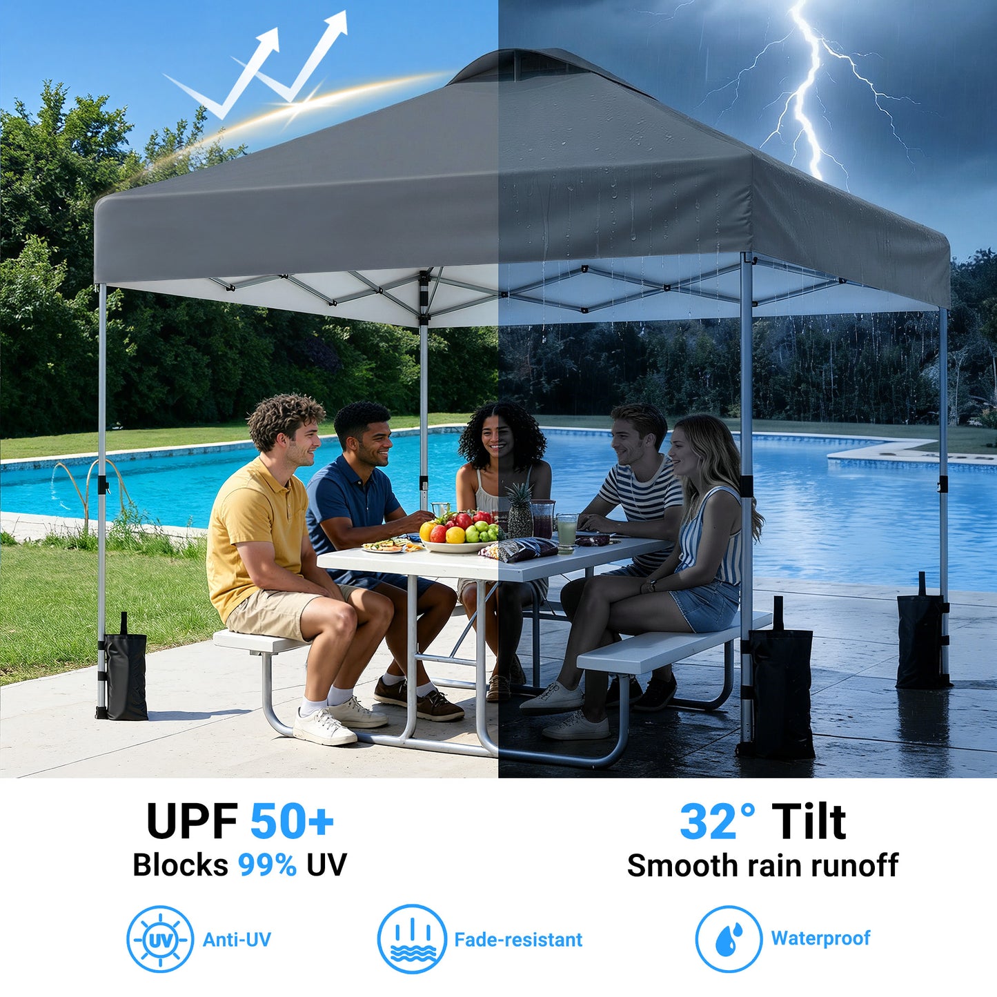 CHITOOMA 10 x 10ft Pop up Canopy Tent, Instant Outdoor Shelter Easy Portable Straight Leg Canopy Tent, Dark Gray