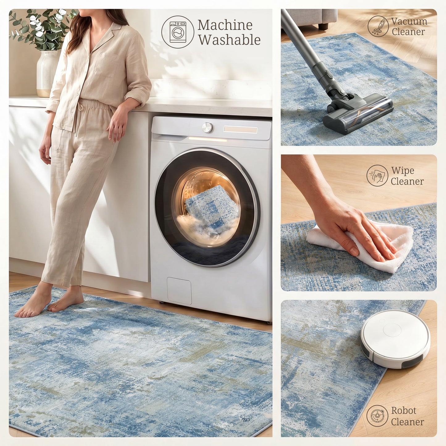 CHITOOMA 10'x14' Area Rugs for Living Room, Machine Washable Abstract Distressed Rugs Indoor Neutral Carpet Rugs for Bedroom Dining Room Office with Non-Slip Backing, Stain Resistant Non-Shed