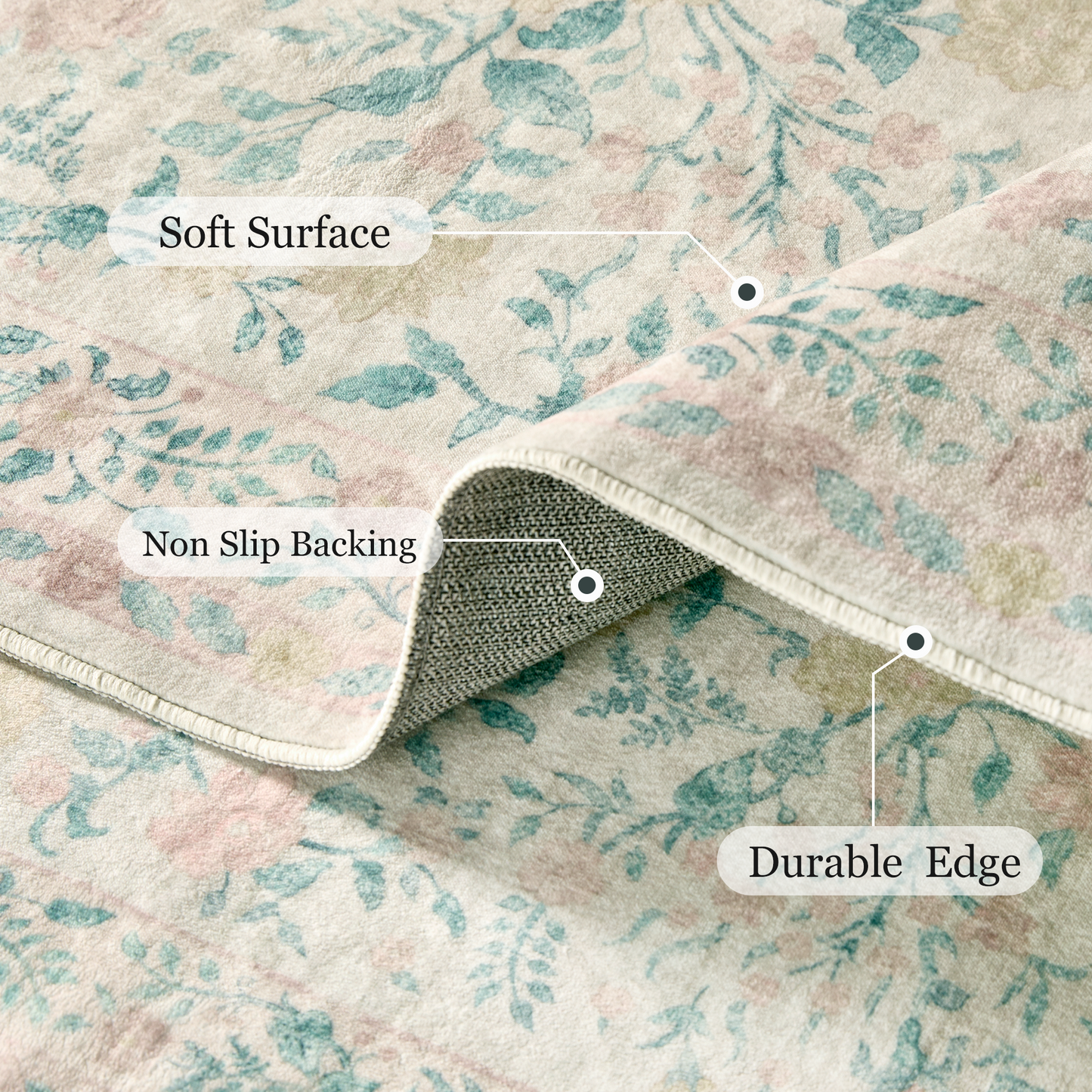 CHITOOMA 3'x5' Boho Area Rugs for Living Room, Machine Washable Stain Resistant Non-Shed Carpet, Floral Area Rug with Non-Slip Backing for Bedroom, Dining Room, Dorm, Office
