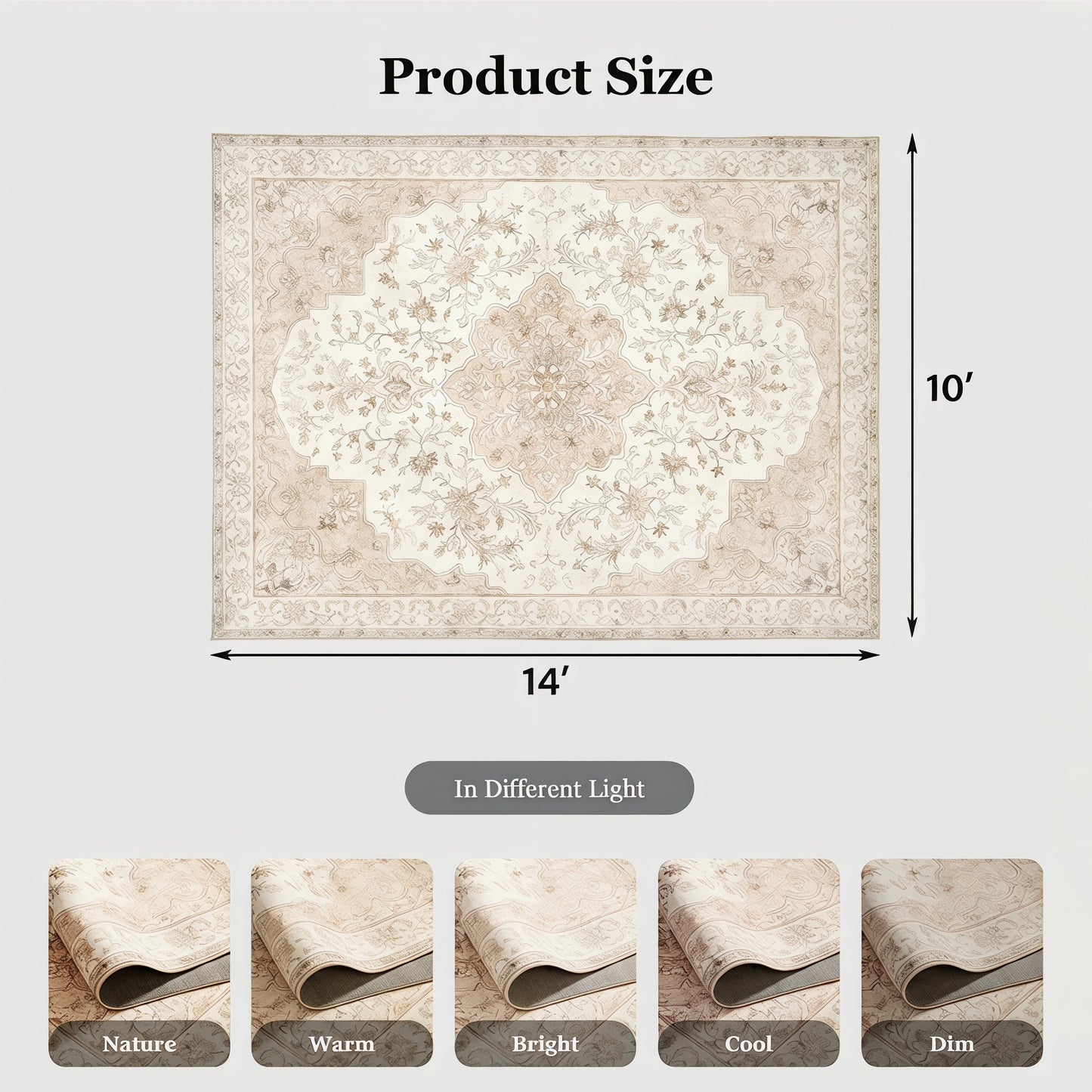 CHITOOMA 10'x14' Area Rugs for Living Room, Boho Machine Washable Stain Resistant Non-Shed Carpet, Floral Area Rug with Non-Slip Backing for Bedroom, Dining Room, Dorm, Office
