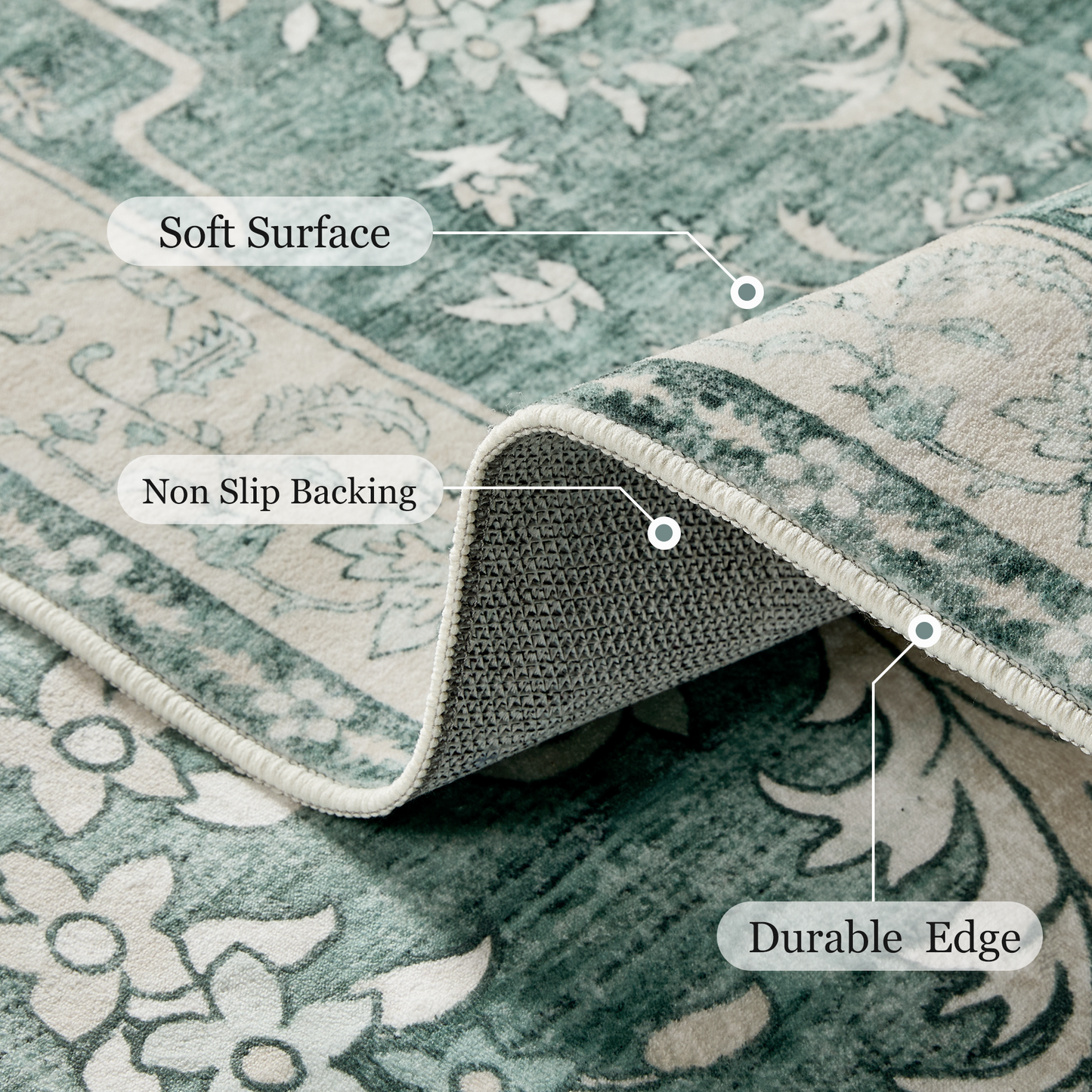 CHITOOMA 5'x7' Boho Area Rugs for Living Room, Machine Washable Stain Resistant Non-Shed Carpet, Floral Area Rug with Non-Slip Backing for Bedroom, Dining Room, Dorm, Office
