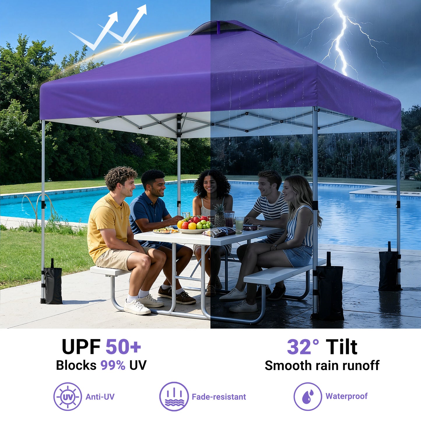 CHITOOMA 10 x 10ft Pop up Canopy Tent, Instant Outdoor Shelter Easy Portable Straight Leg Canopy Tent, Purple