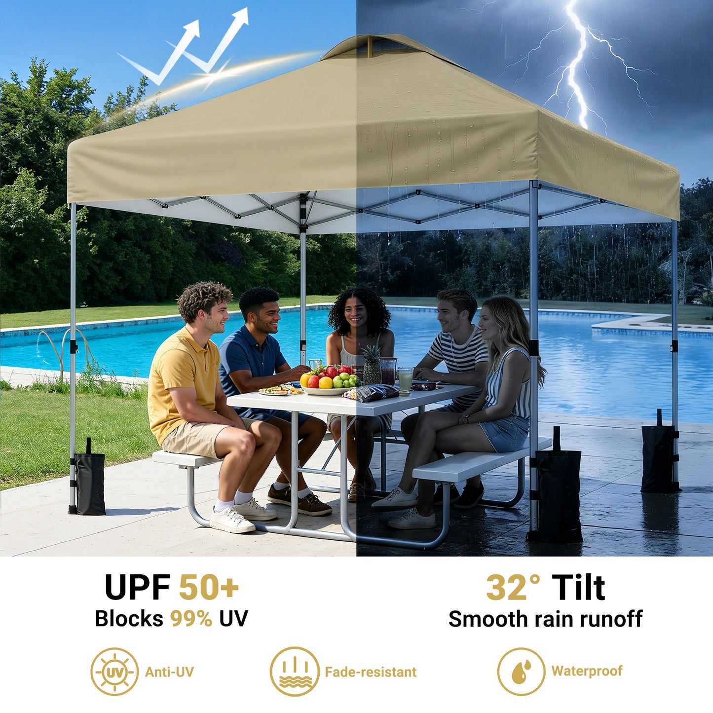 CHITOOMA 10 x 10ft Pop up Canopy Tent, Instant Outdoor Shelter Easy Portable Straight Leg Canopy Tent, Khaki