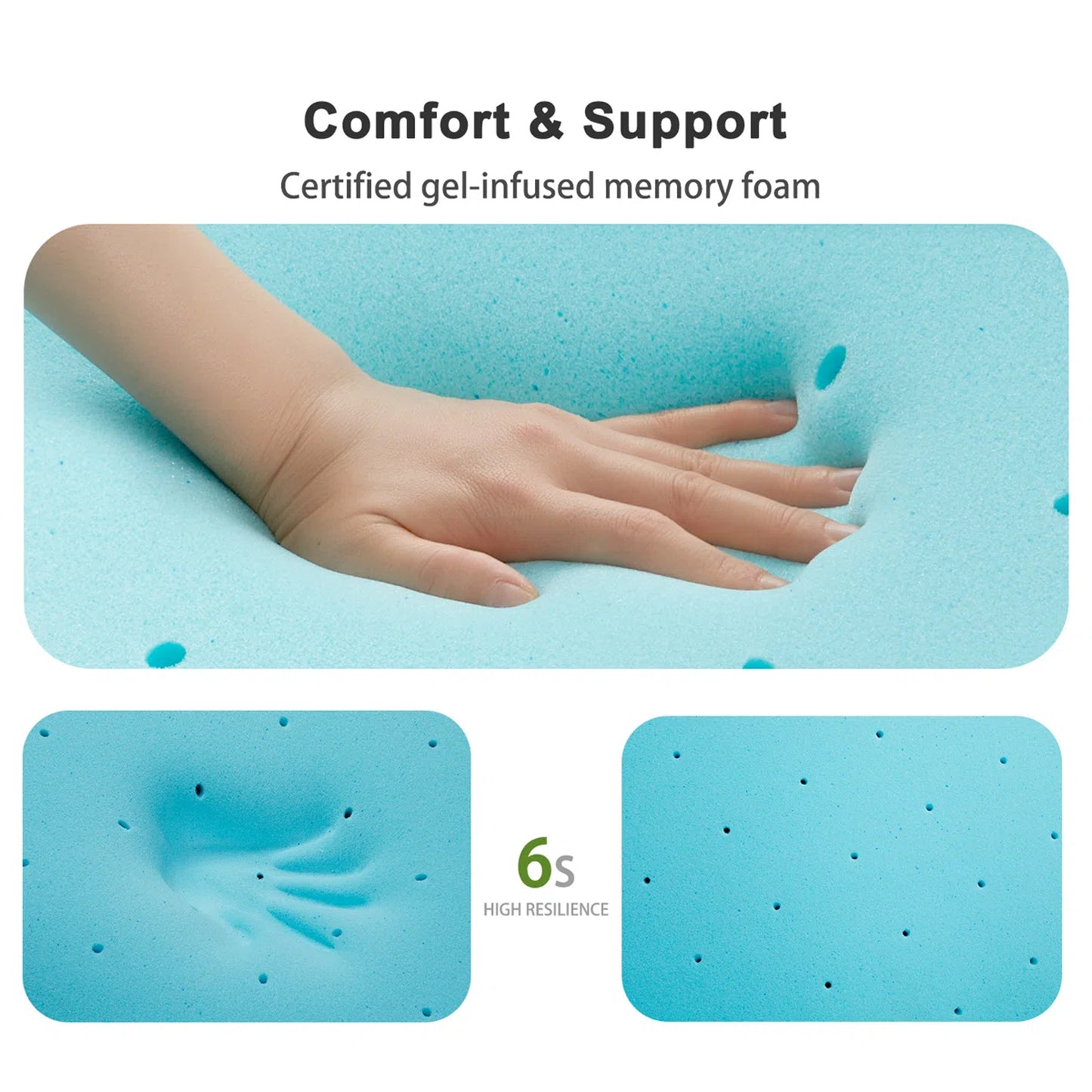 4 inch Non-Slip Gel Memory Foam Mattress Topper with Removable & Washable Cover, Pressure Relief, CertiPUR-US Certified - King