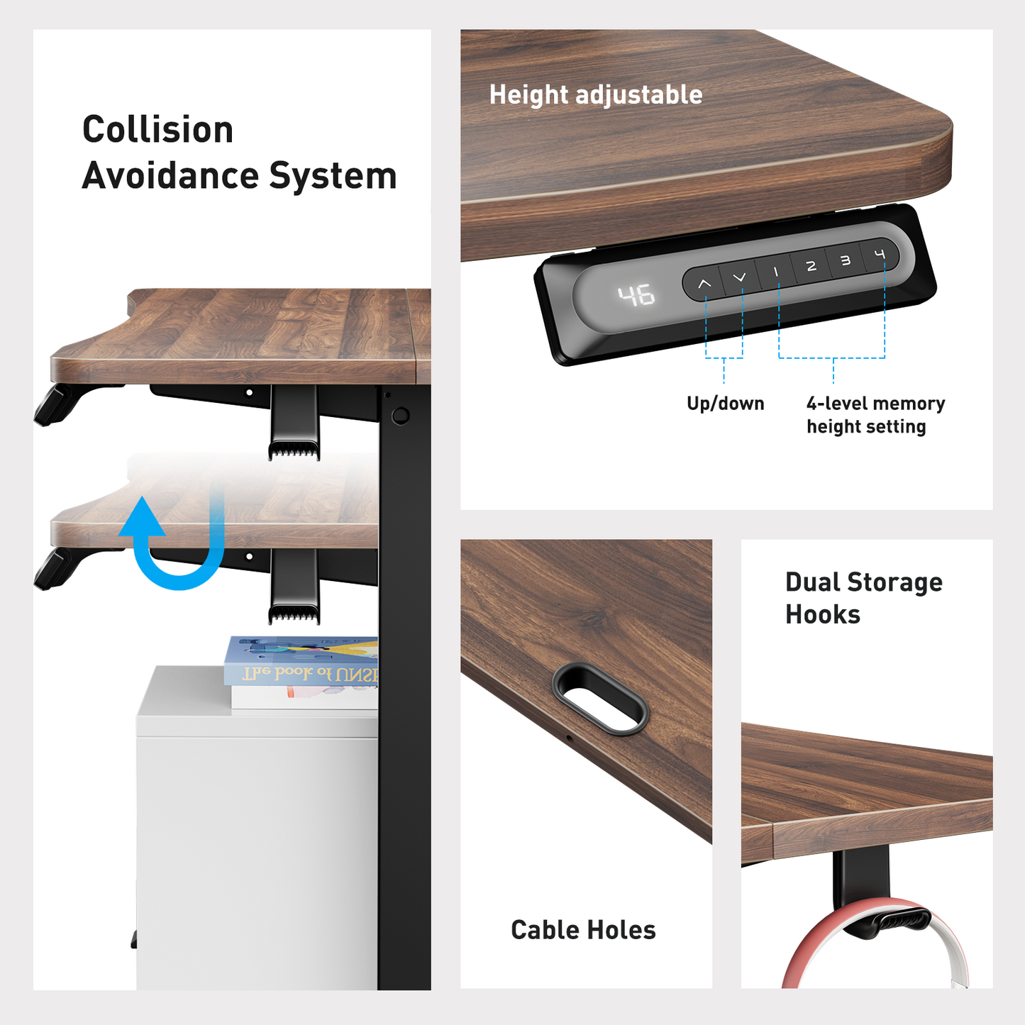 CHITOOMA 48″ x 24″ Electric Standing Desk with 2 Drawers, C-Clamp Mount Compatible, Height Adjustable Computer Desk, Home Office Stand Up Desk with 4 Preset Heights & 2 Hooks, Walnut