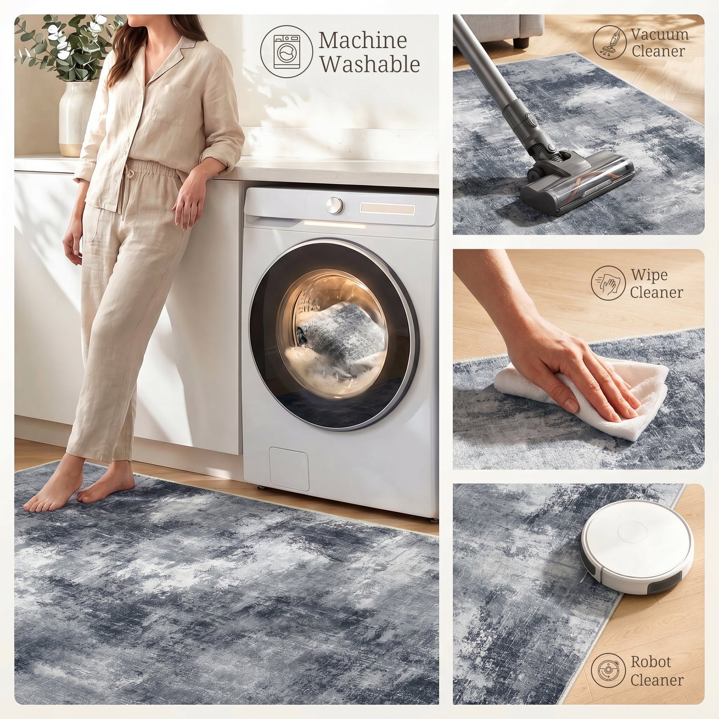 CHITOOMA 8'x10' Area Rugs for Living Room, Machine Washable Abstract Distressed Rugs Indoor Neutral Carpet Rugs for Bedroom Dining Room Office with Non-Slip Backing, Stain Resistant Non-Shed