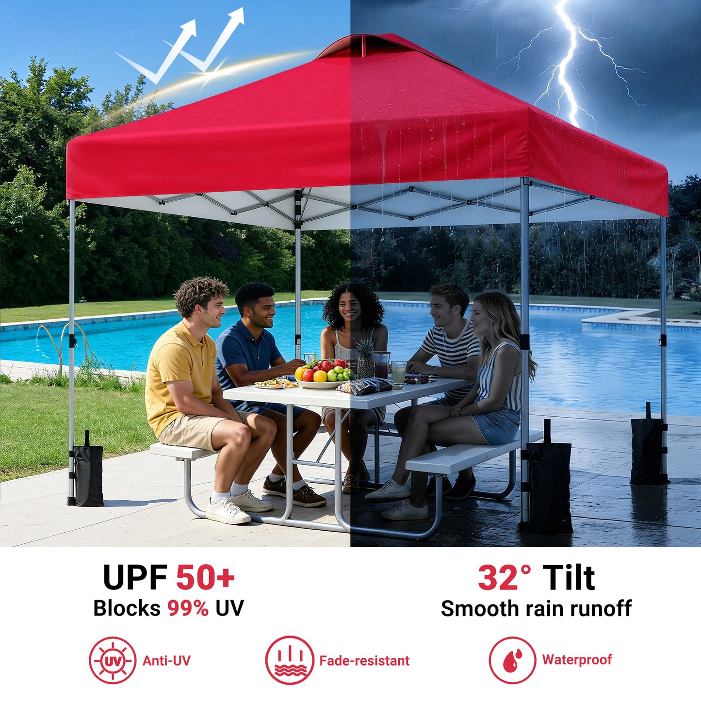 CHITOOMA 10 x 10ft Pop up Canopy Tent, Instant Outdoor Shelter Easy Portable Straight Leg Canopy Tent, Red