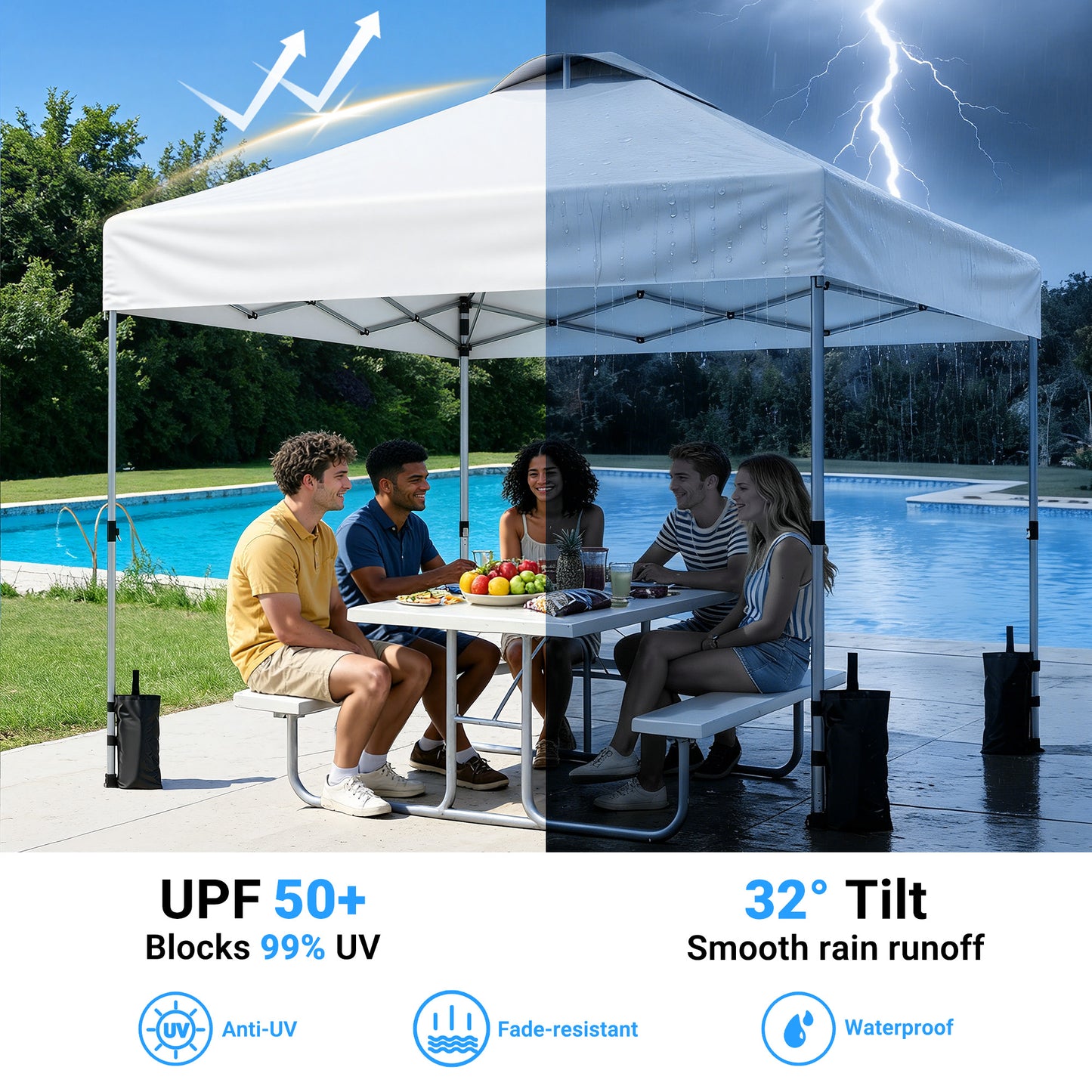 CHITOOMA 10 x 10ft Pop up Canopy Tent, Instant Outdoor Shelter Easy Portable Straight Leg Canopy Tent, White