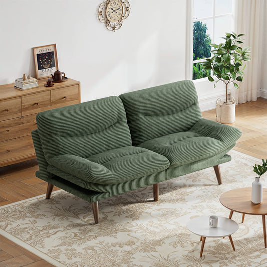 CHITOOMA 75" W Corduroy Futon Sofa Bed with Adjustable Backrest & Armrests, Comfy Convertible Futon Couch, Sleeper Sofa for Living Rooms Apartment Office, Green