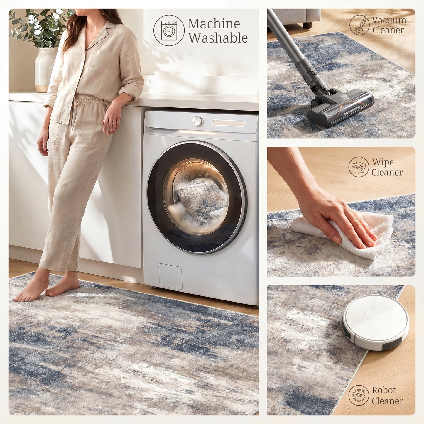 CHITOOMA 8'x10' Area Rugs for Living Room, Machine Washable Abstract Distressed Rugs Indoor Neutral Carpet Rugs for Bedroom Dining Room Office with Non-Slip Backing, Stain Resistant Non-Shed