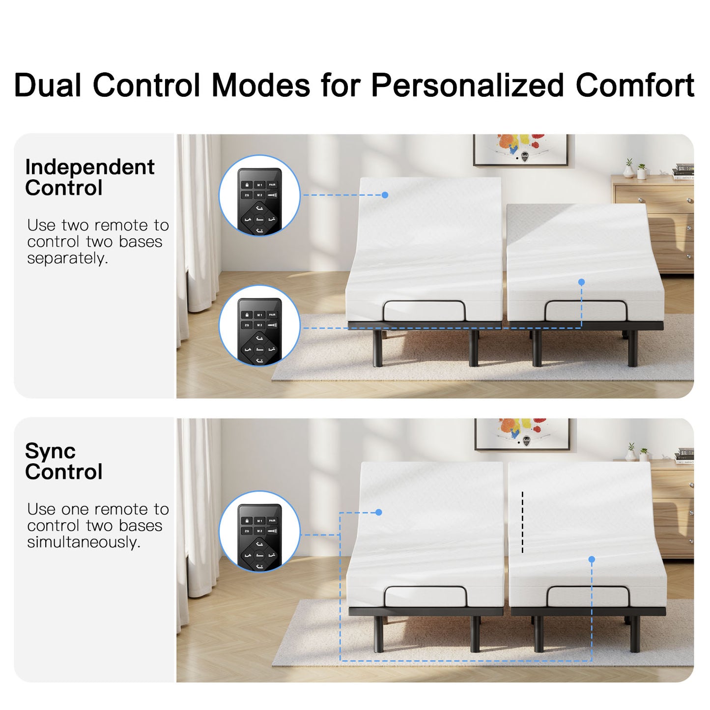 CHITOOMA Split King Electric Adjustable Bed Frame with Massage, Wireless Remote with Sync Control, Zero Gravity, USB Ports, Under-Bed Nightlight & 4 Leg Height Options
