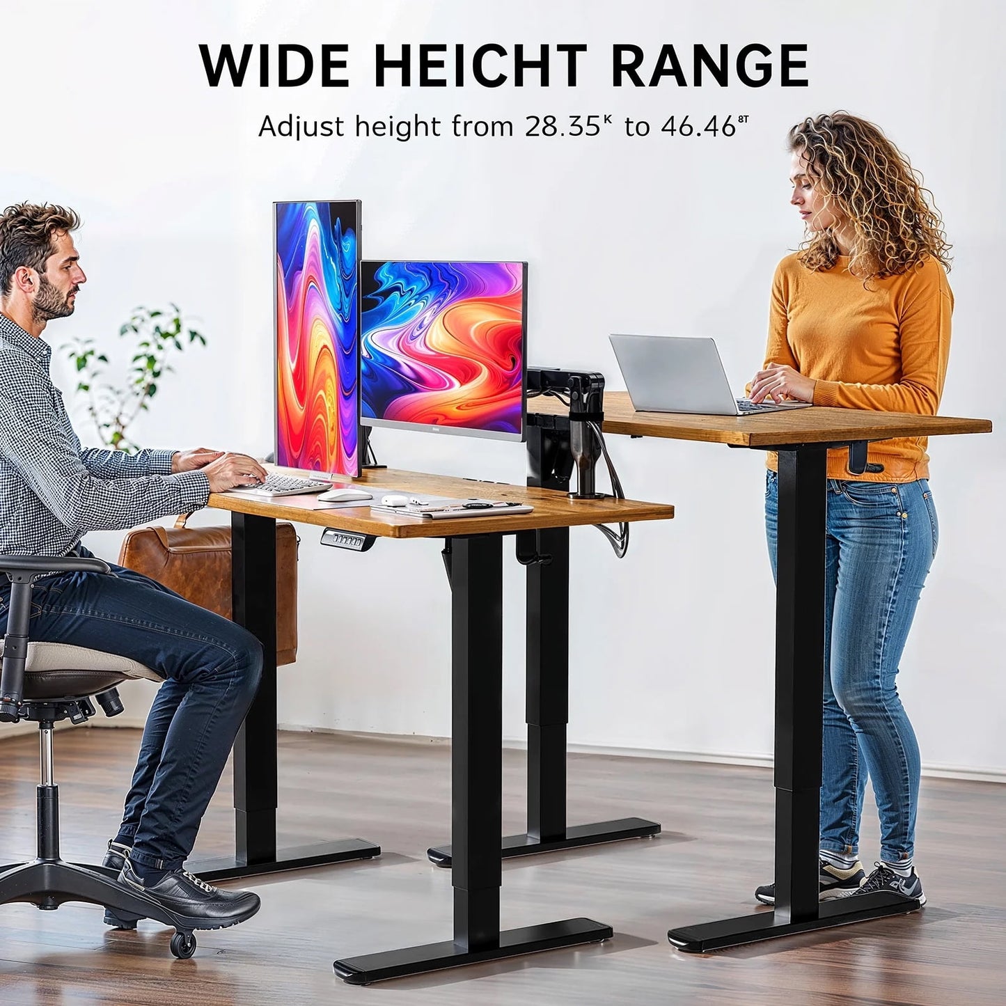 CHITOOMA 48" x 24" Electric Standing Desk, 4 Memory Preset Height Adjustable Sit Stand up Desk with Headphone Hook for Office，Rustic Brown