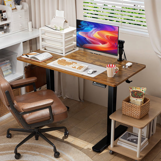 CHITOOMA 48" x 24" Electric Standing Desk with 4 Memory Preset Heights, Height Adjustable Sit Stand up Desk with Headphone Hook for Home Office, Rustic Brown