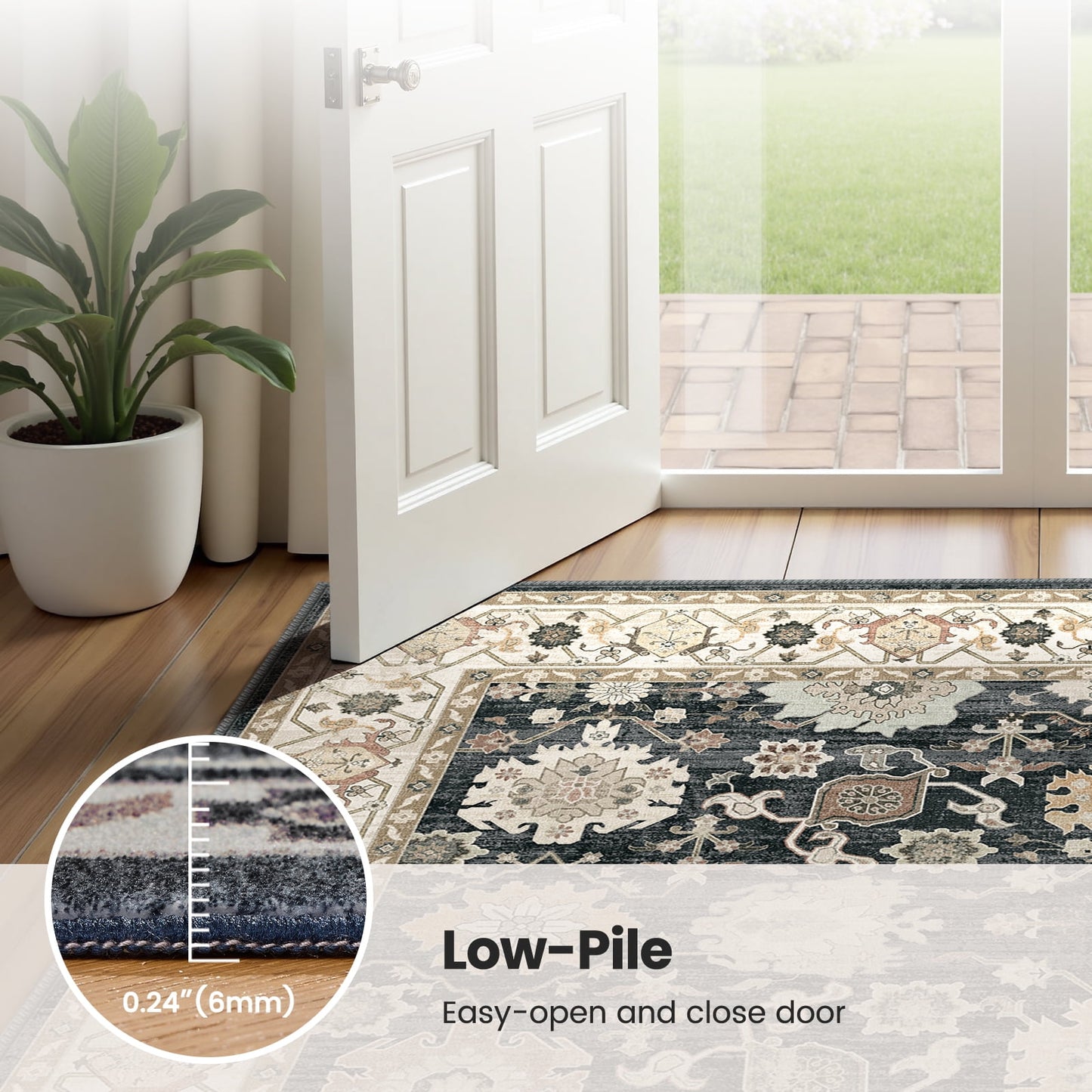 CHITOOMA 8'x10' Area Rugs for Living Room, Boho Machine Washable Floral Area Rug with Non-Slip Backing, Stain Resistant Non-Shed Carpet for Bedroom, Dining Room, Dorm, Office