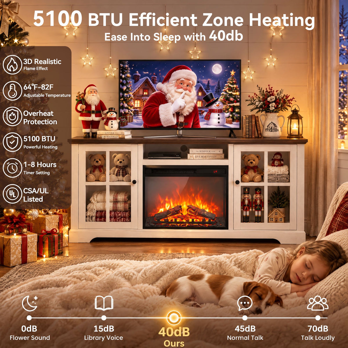 CHITOOMA Electric Fireplace TV Stand for 70" TVs with Glass Barn Doors, Farmhouse Entertainment Console with 23" Electric Fireplace, Holds up to 200 lbs, White